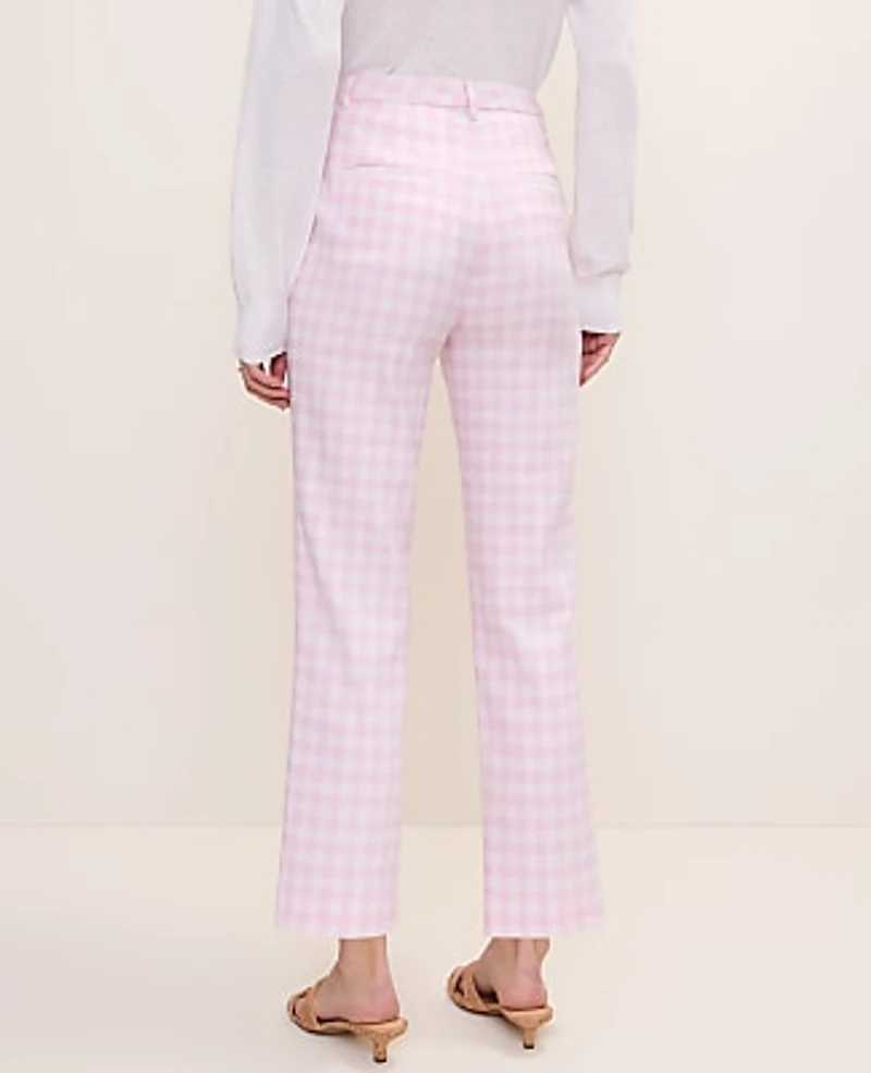 Ann Taylor The Slim Crop Pant in Gingham Linen Blend Size 6 Vibrant Pink Women's