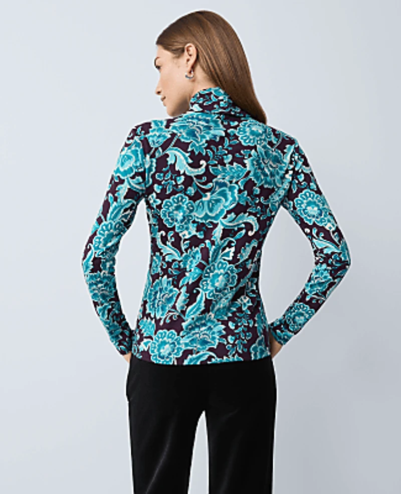 Ann Taylor Petite Floral Turtleneck Top Aubergine Dream Women's