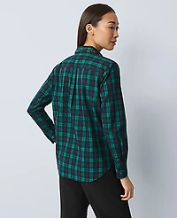 Ann Taylor Petite Embellished Plaid Relaxed Perfect Shirt Rainforest Women's