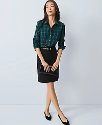 Ann Taylor Petite Embellished Plaid Relaxed Perfect Shirt Rainforest Women's