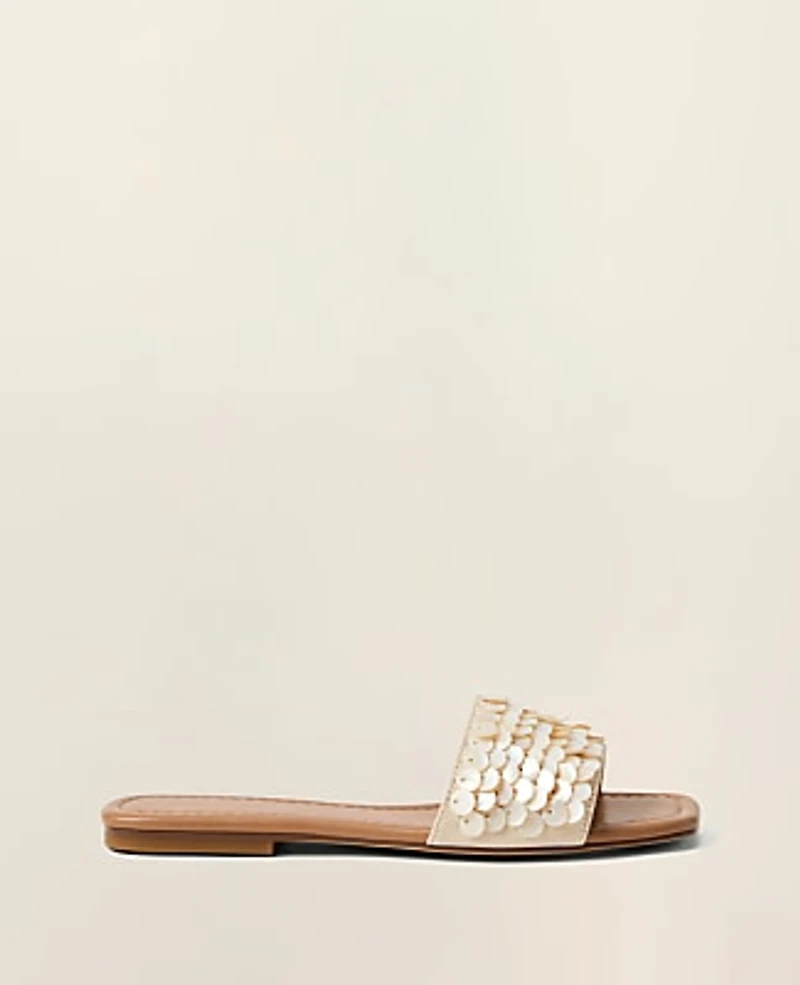 Ann Taylor Embellished Slide Sandal Pearl Ivory Women's