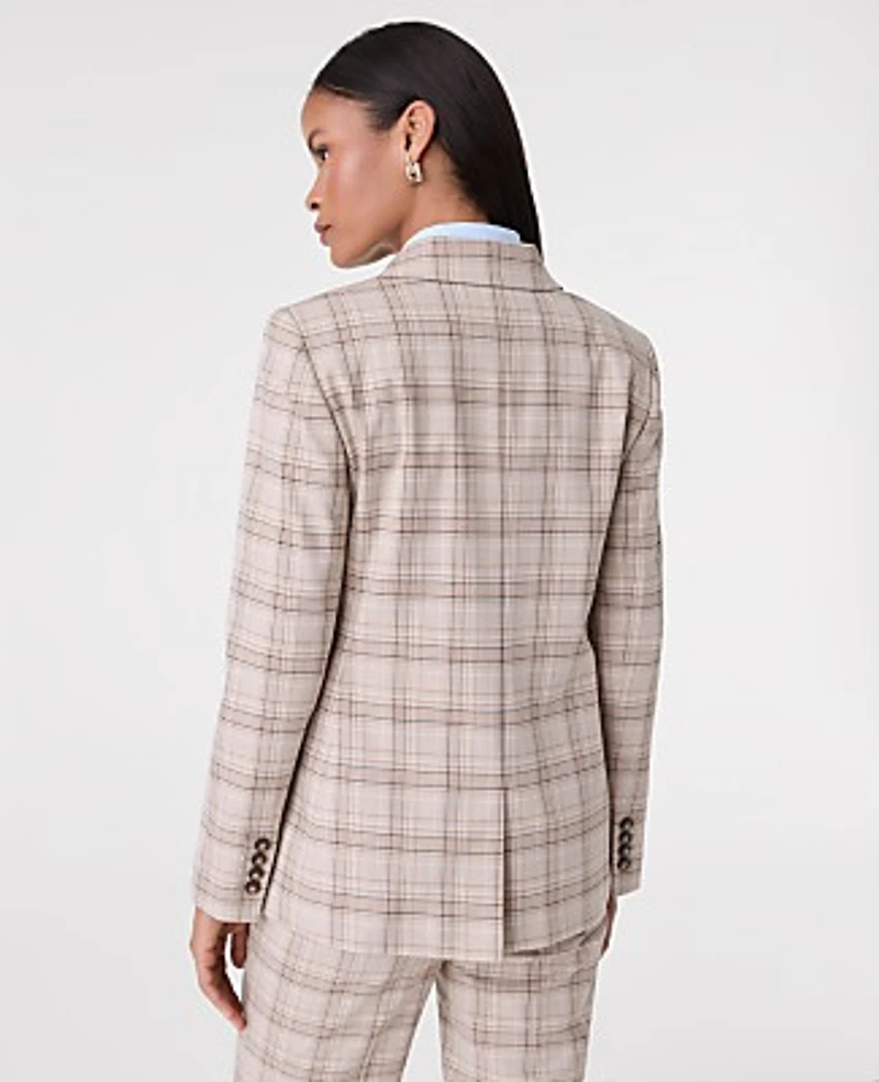 Ann Taylor The Petite Greenwich Blazer in Plaid Size 8 Tan/Navy Plaid Women's