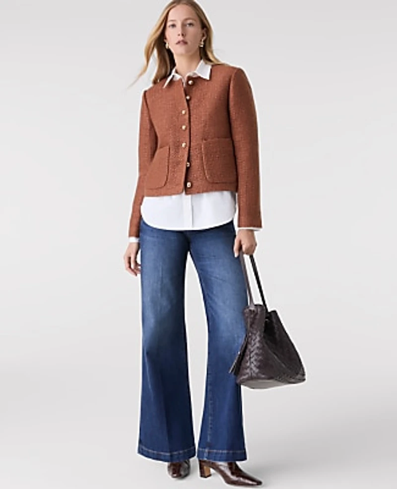 Ann Taylor The Petite Crew Neck Jacket Tweed Spiced Cider Women's