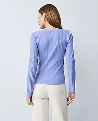 Ann Taylor Petite Weekend Lace Trim Pointelle Top Size Small Peaceful Periwinkle Women's