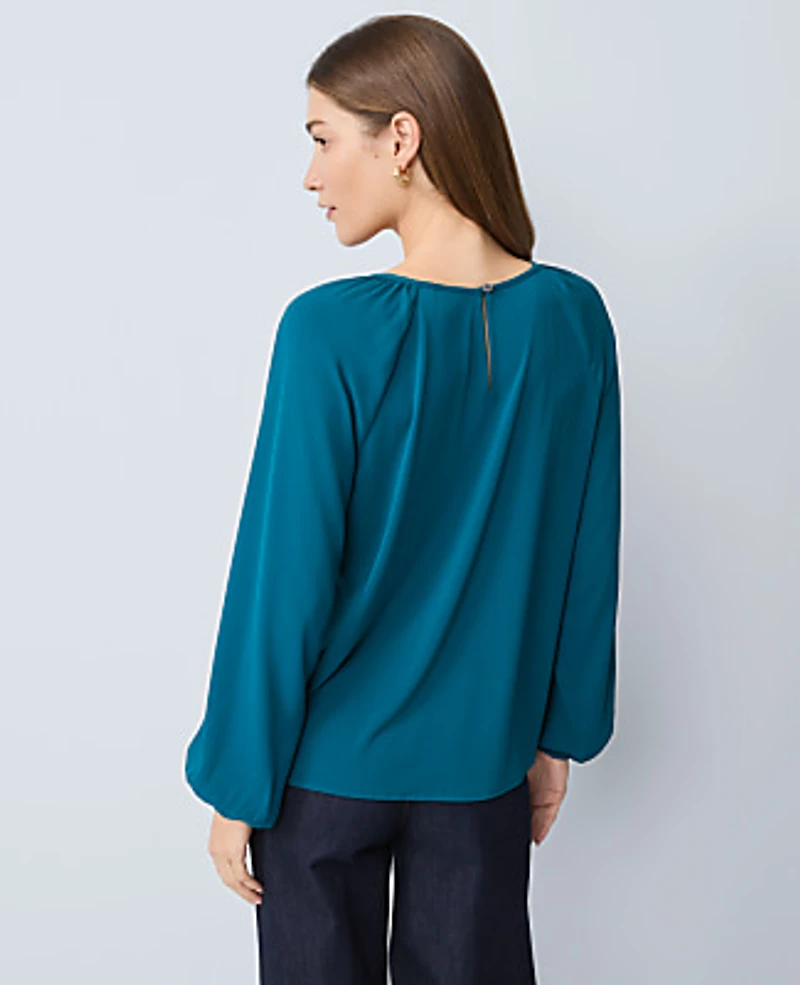 Ann Taylor Petite Lace Trim Mixed Media Blouse Size Large Pacific Shore Women's