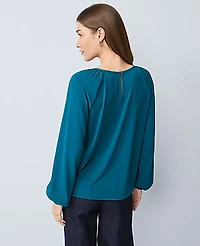 Ann Taylor Petite Lace Trim Mixed Media Blouse Size Large Pacific Shore Women's