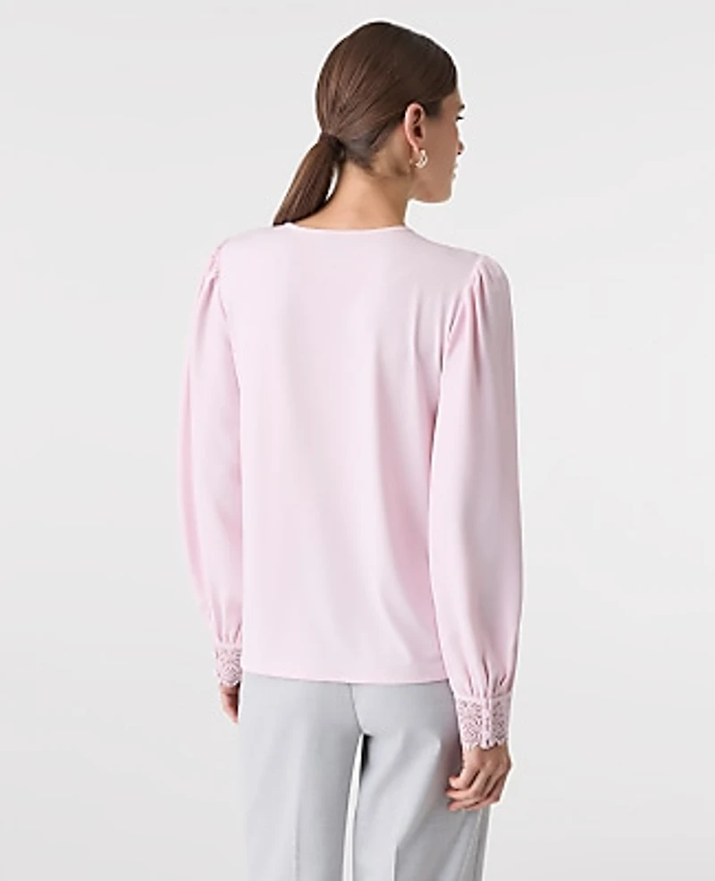 Ann Taylor Lace Trim Blouse Size Small Pink Ribbon Women's