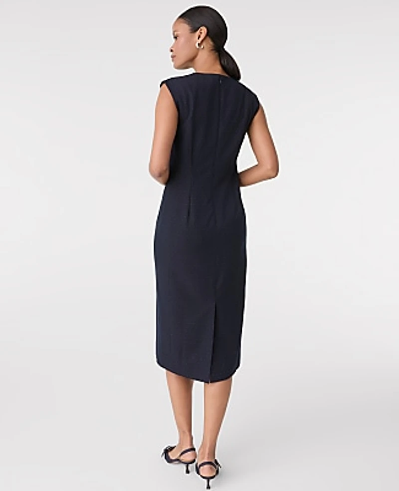 Ann Taylor The Petite Dotted Crew Neck Sheath Dress Navy Woven Pin Dot Women's