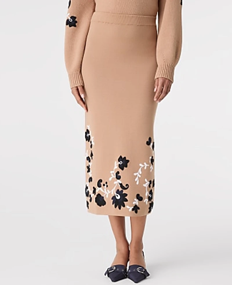 Ann Taylor Petite Floral Jacquard Sweater Skirt Cafe Au Lait Women's