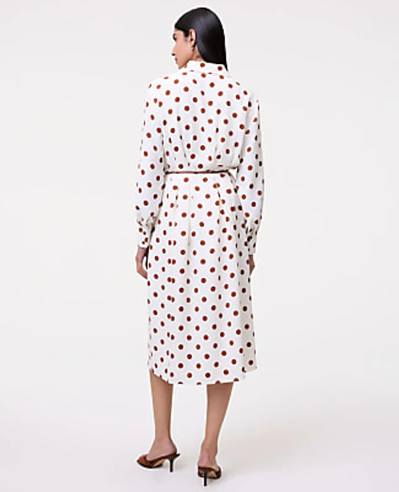 Ann Taylor Dotted Satin Midi Shirtdress Tortoise Shell Women's