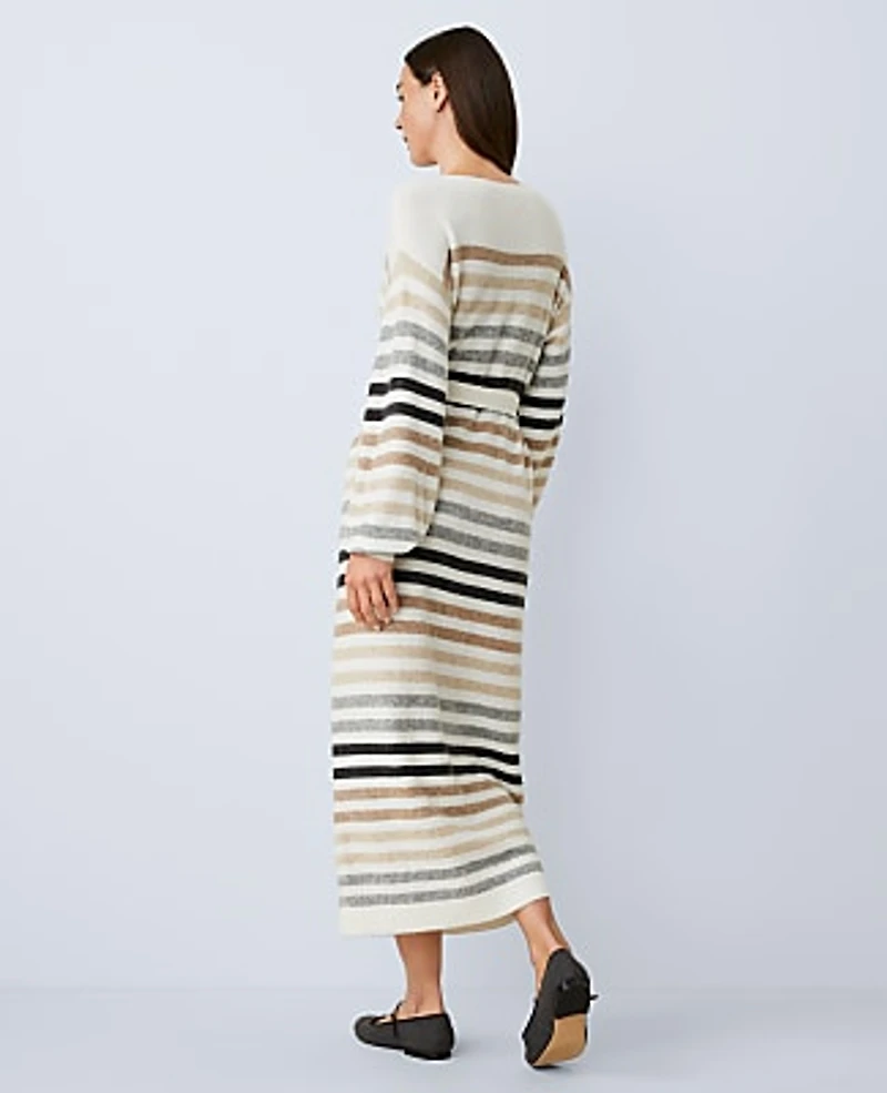 Ann Taylor Weekend Striped Midi Sweater Dress Winter White Women's