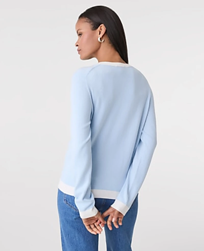 Ann Taylor Contrast Trim Ann Cardigan Size XS Pristine Blue Women's