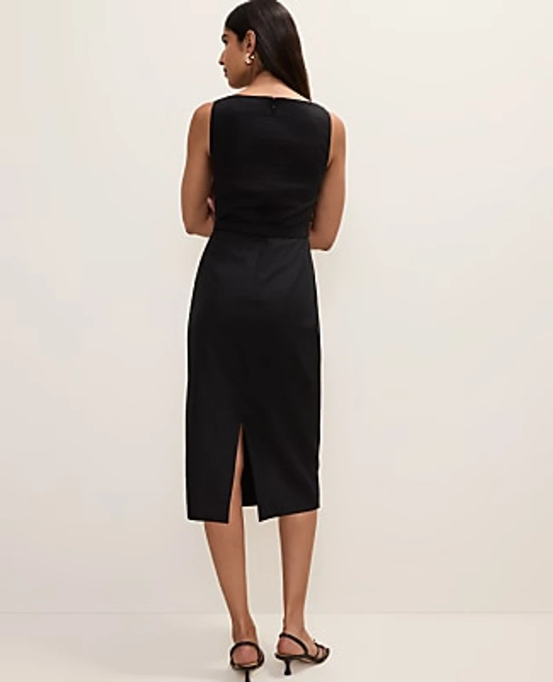Ann Taylor Belted Column Midi Dress Linen Blend Women's