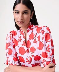 Ann Taylor Floral Ruffle Collar Shirt Fiery Sunset Women's
