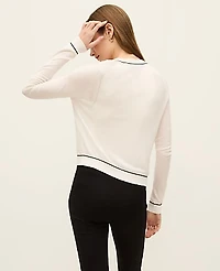Ann Taylor Petite Tipped Crew Neck Cardigan Winter White Women's