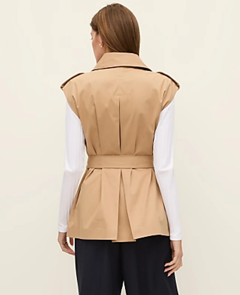 Ann Taylor Belted Trench Vest Size XS/S Classic Tan Women's