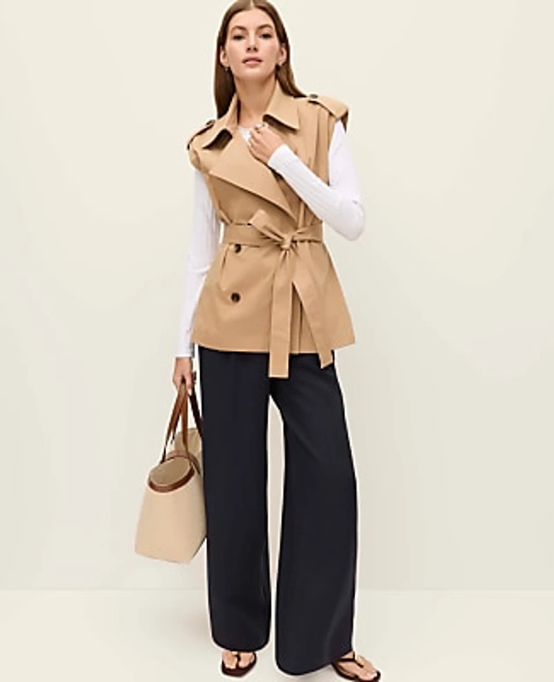 Ann Taylor Belted Trench Vest Size XS/S Classic Tan Women's