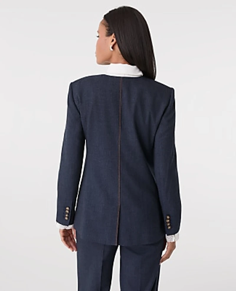 Ann Taylor The Petite Long Crew Neck Jacket Denim Indigo Blend Women's