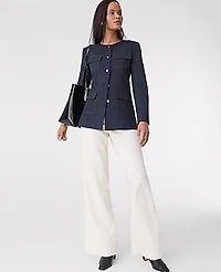 Ann Taylor The Petite Long Crew Neck Jacket Denim Indigo Blend Women's