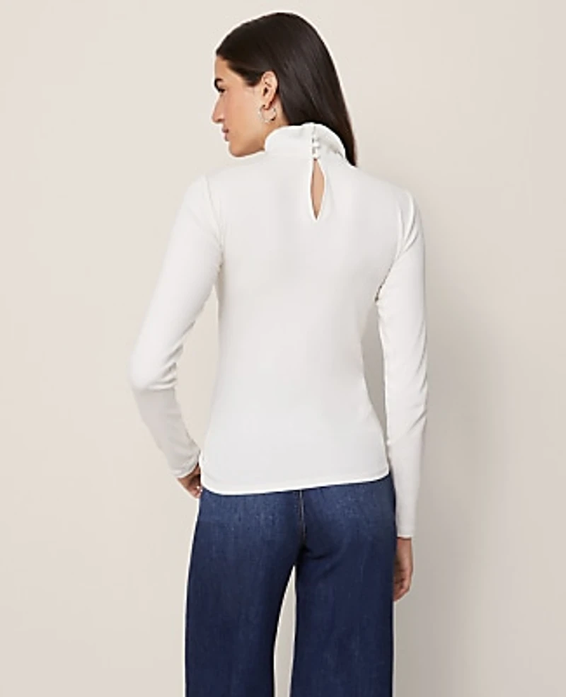 Ann Taylor Weekend Ruffle Mock Neck Top Women's