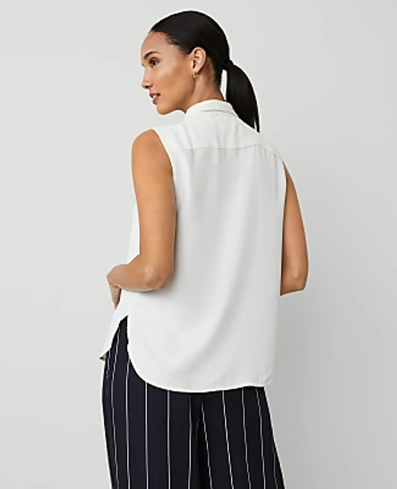 Ann Taylor Petite Shirred Yoke Sleeveless Shirt Winter White Women's