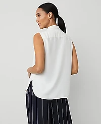 Ann Taylor Petite Shirred Yoke Sleeveless Shirt Winter White Women's