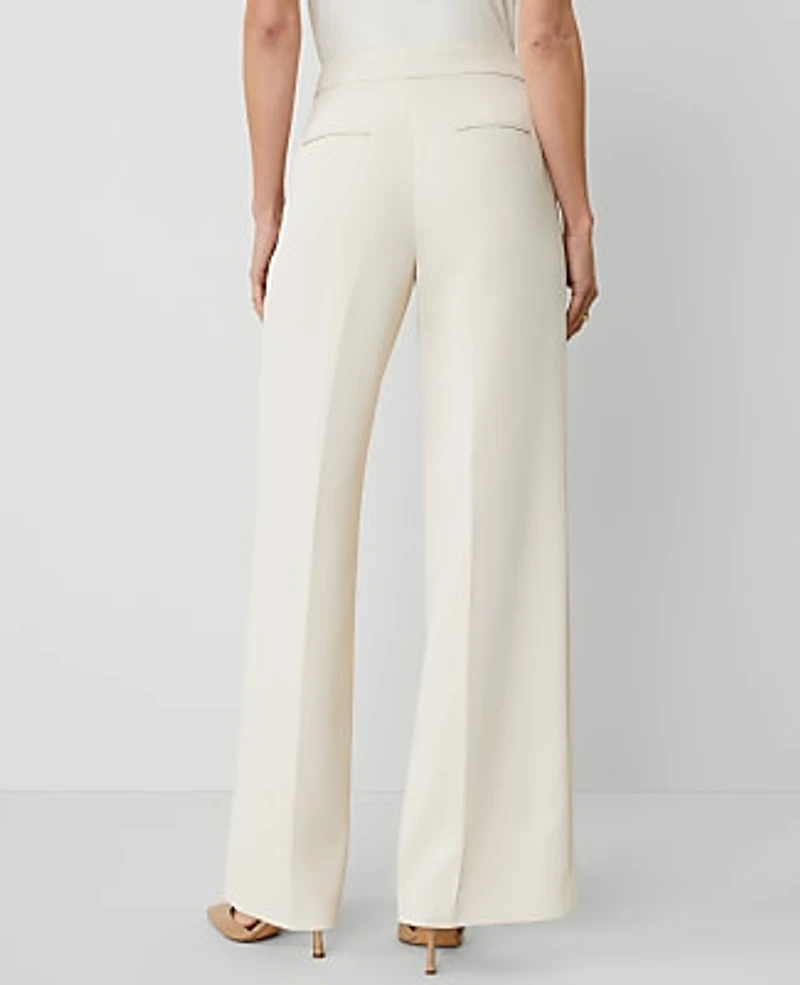 Ann Taylor The Petite Side Zip Wide-Leg Pant Fluid Crepe Ivory Whisper Women's