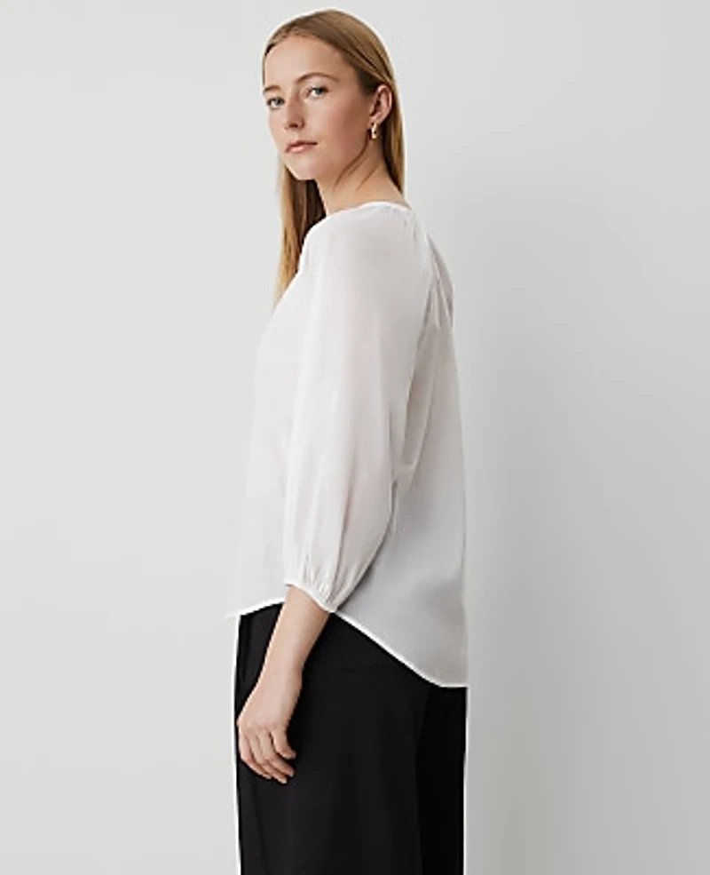 Ann Taylor Petite Weekend Raglan Popover Top Size XS White Women's