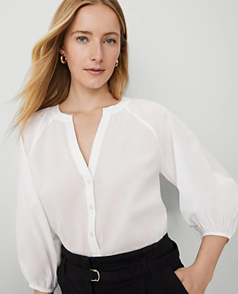 Ann Taylor Petite Weekend Raglan Popover Top Size XS White Women's