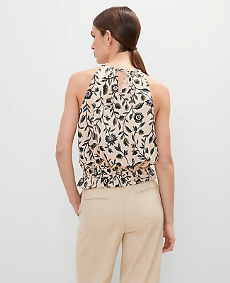 Ann Taylor Floral Shirred Tank Top Sands Edge Women's