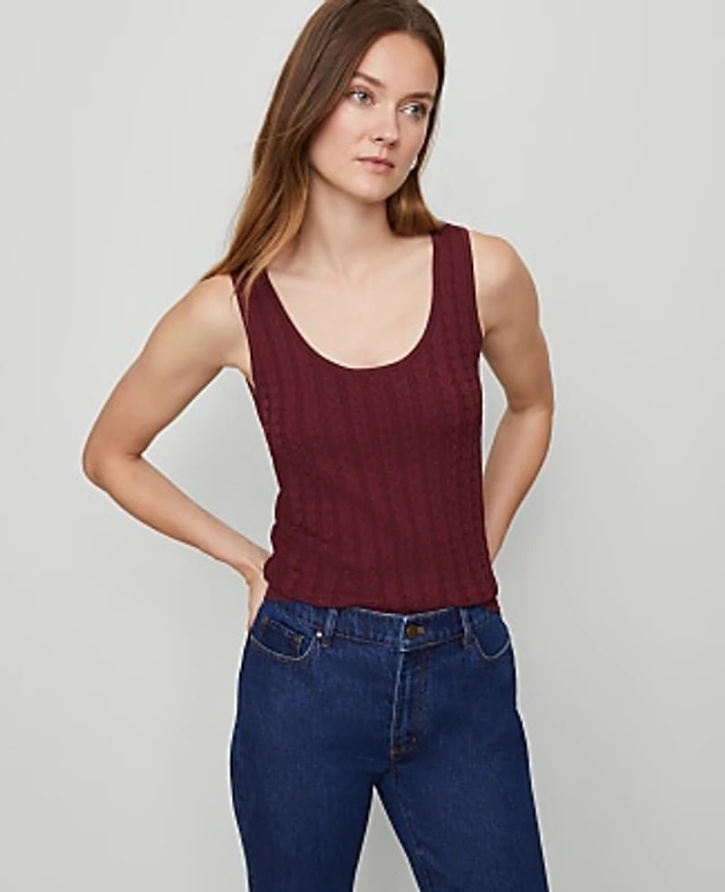 Ann Taylor Mixed Cable Sweater Shell Top Windsor Wine Women's