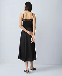 Ann Taylor Lace Trim Satin Slip Midi Dress Black Women's