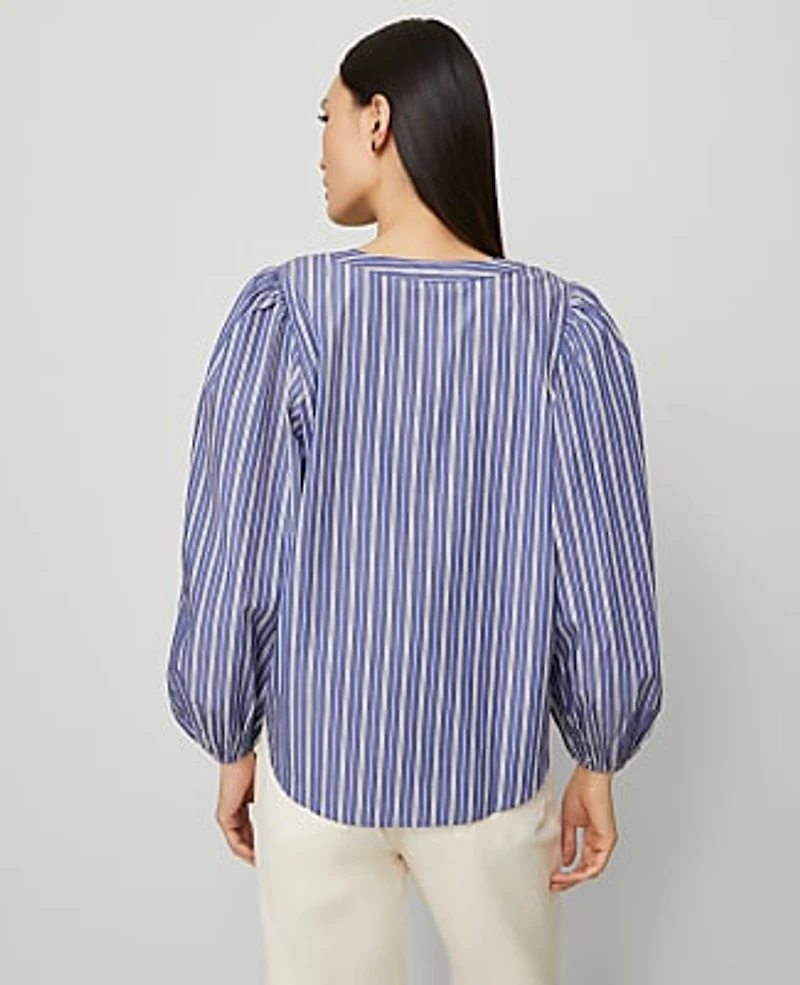 Ann Taylor Striped Puff Sleeve Blouse Size XS Shaded Periwinkle Women's