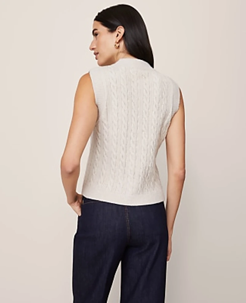 Ann Taylor Cable Sweater Vest Pale Sand Heather Women's