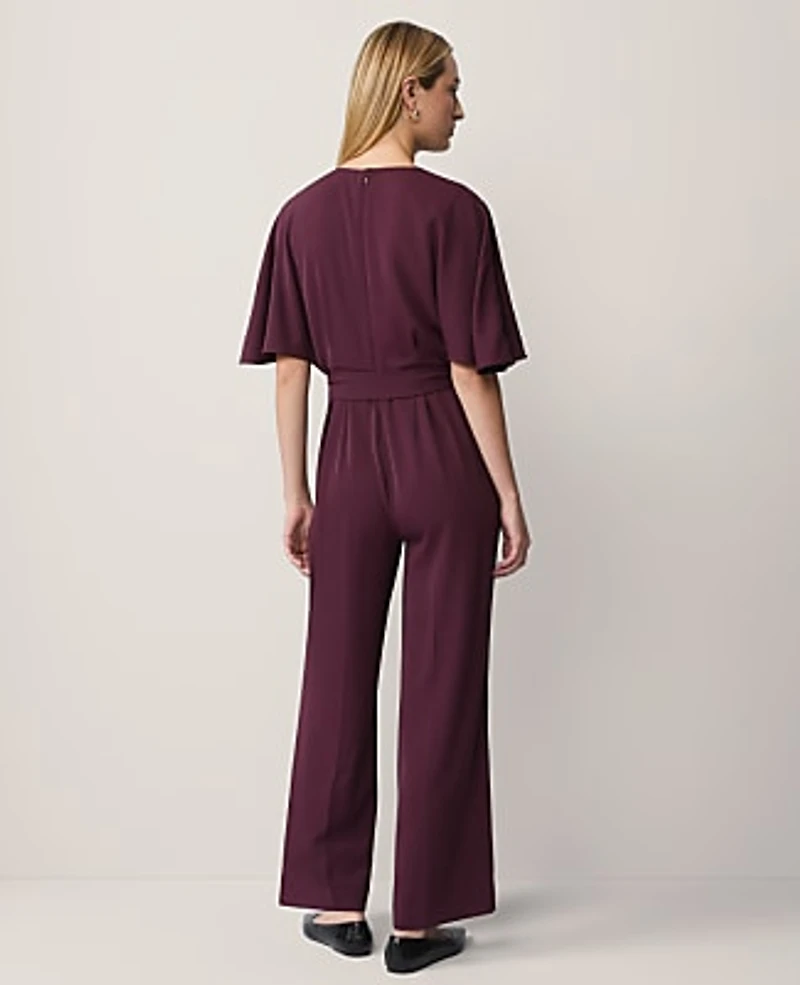 Ann Taylor Belted Crew Neck Jumpsuit Poised Plum Women's