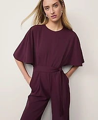 Ann Taylor Belted Crew Neck Jumpsuit Poised Plum Women's