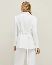 Ann Taylor The Petite Belted Blazer in Textured Crepe Size 12 White Women's