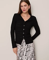 Ann Taylor Ribbed V-Neck Cardigan Black Women's