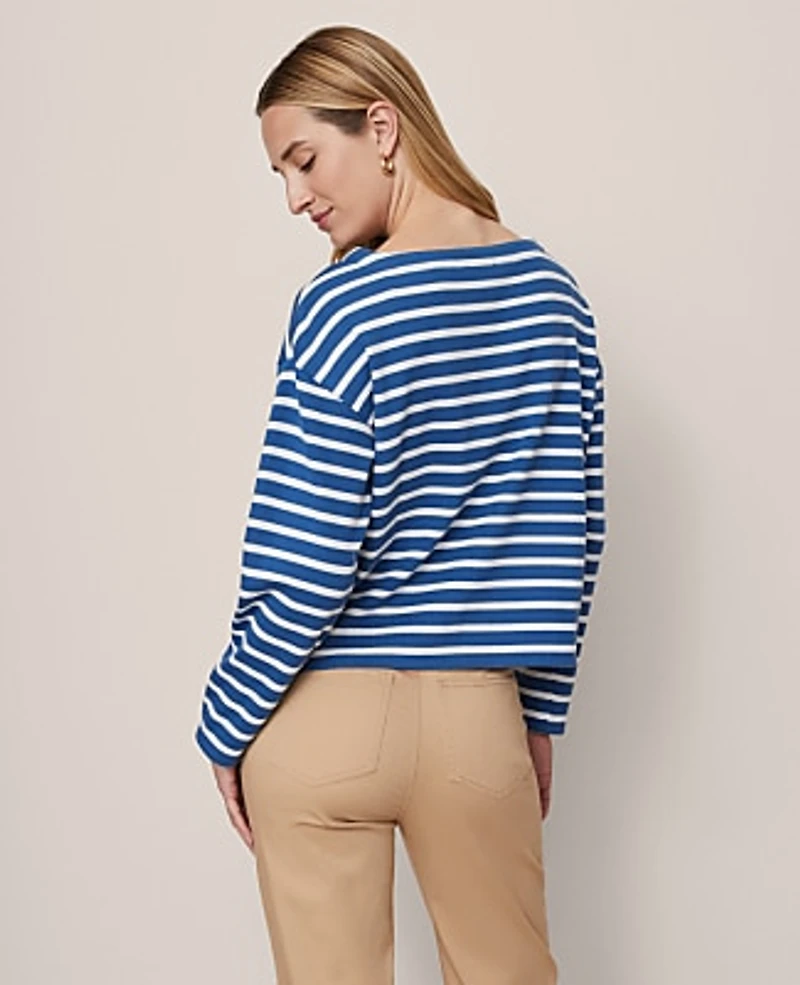 Ann Taylor Weekend Striped Crew Neck Top Size XL Deep Waters Women's