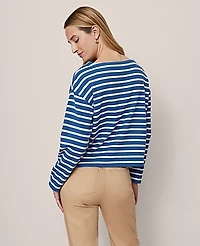 Ann Taylor Weekend Striped Crew Neck Top Size XL Deep Waters Women's