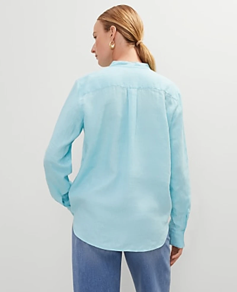 Ann Taylor Relaxed Linen Perfect Shirt Gulf Stream Blue Women's