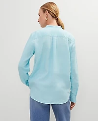 Ann Taylor Relaxed Linen Perfect Shirt Gulf Stream Blue Women's