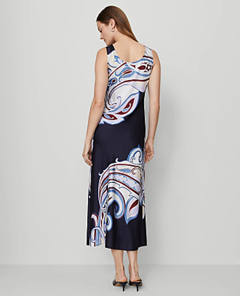 Ann Taylor Paisley Satin Slip Dress Size 0 Night Sky Women's