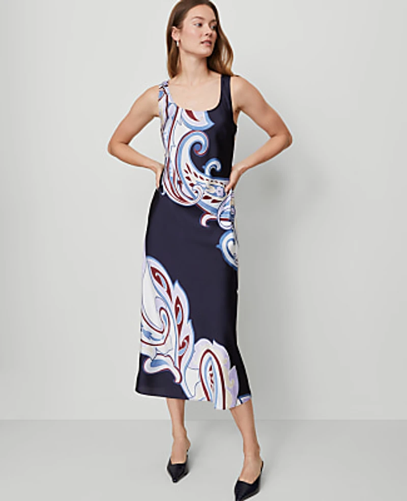 Ann Taylor Paisley Satin Slip Dress Size 0 Night Sky Women's