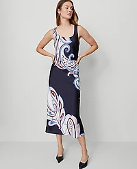Ann Taylor Paisley Satin Slip Dress Size 0 Night Sky Women's
