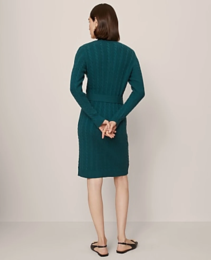 Ann Taylor Belted Cable Sweater Dress Women's