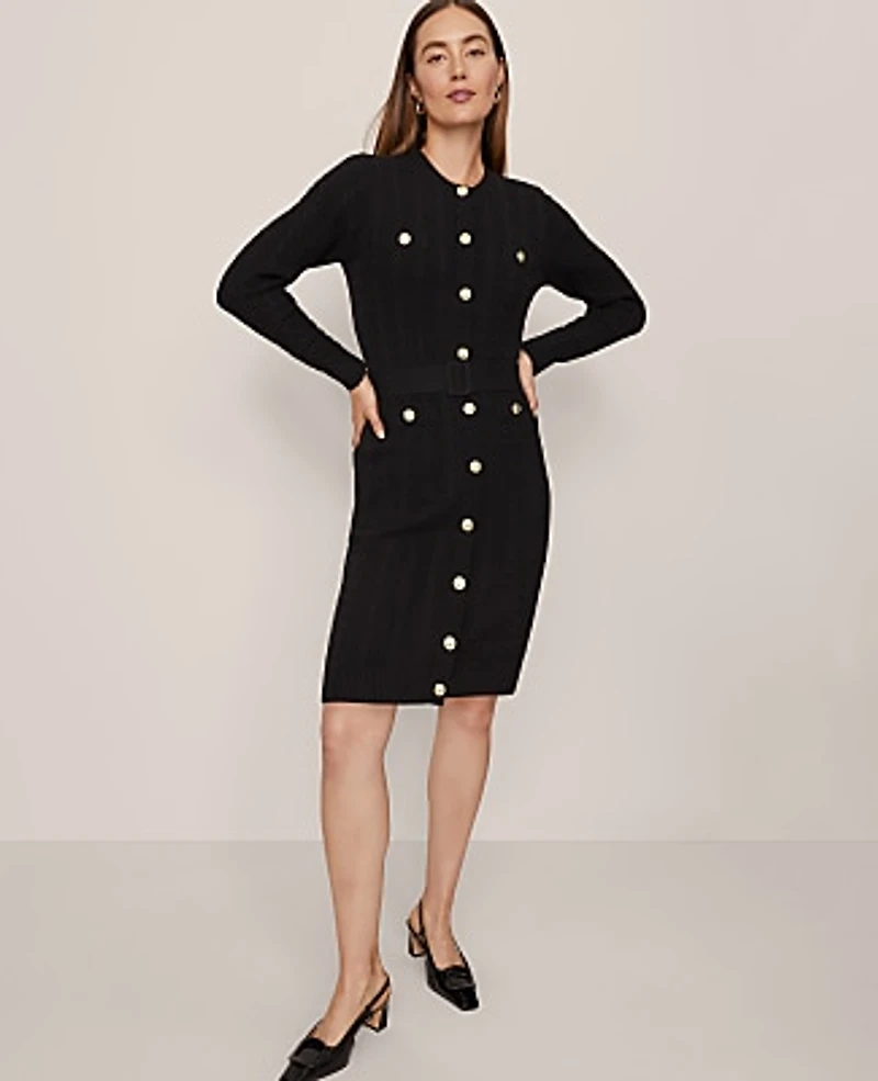 Ann Taylor Belted Cable Sweater Dress Women's