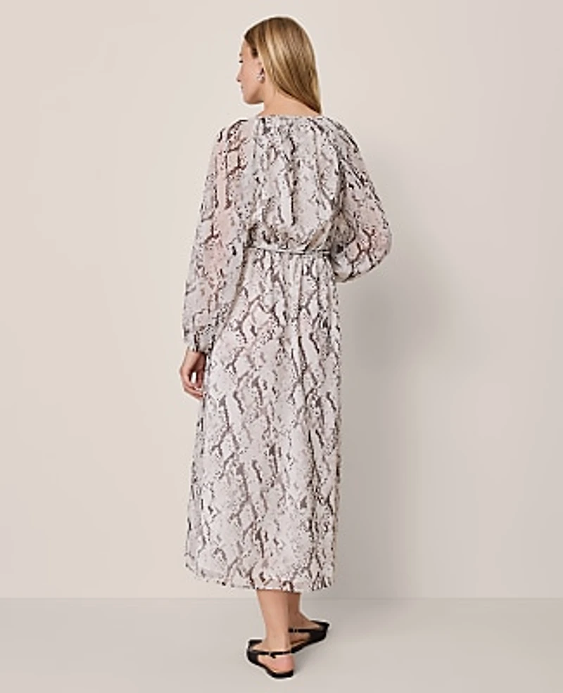 Ann Taylor Snake Print Flare Midi Dress Winter White Women's