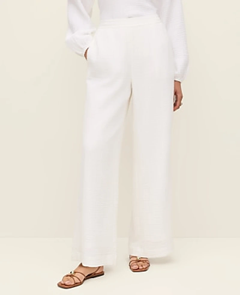 Ann Taylor The Petite Easy Fit Wide-Leg Pant Cotton Gauze White Women's