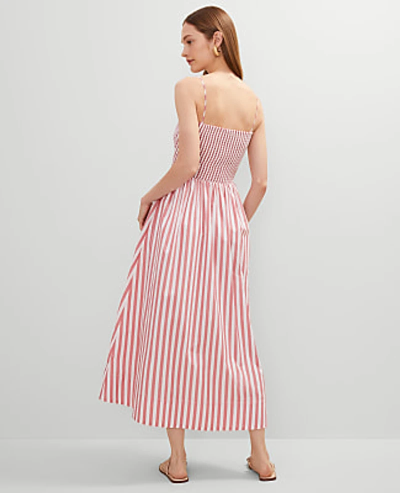 Ann Taylor Striped Maxi Flare Dress Size 14 Burnt Mauve Women's